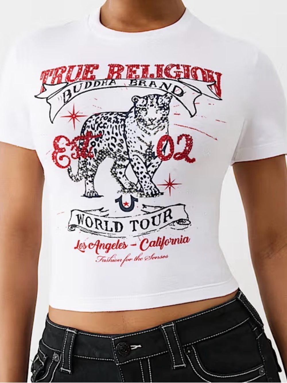 True Religion White Tee with Red & Black Graphic